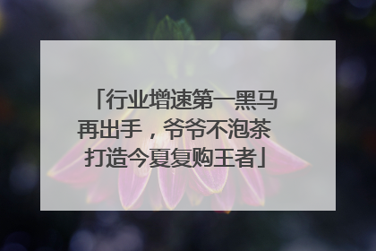 行业增速第一黑马再出手，爷爷不泡茶打造今夏复购王者